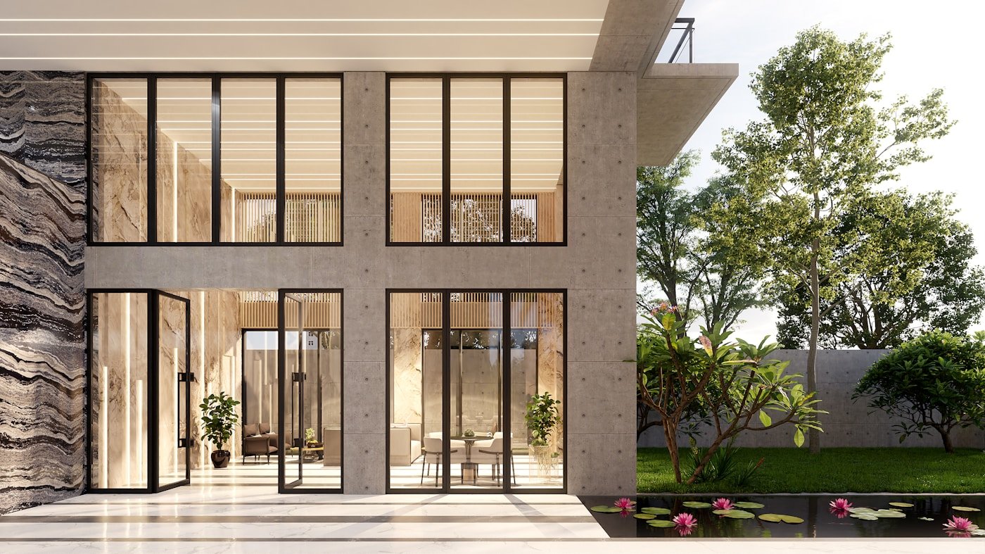 Contemporary impact window facade by Eco Window Systems, ESW and Moderna SH